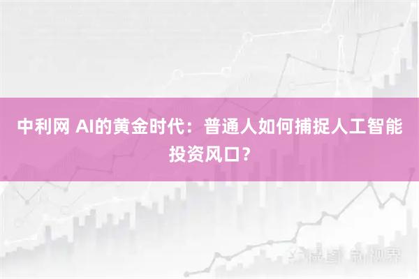 中利网 AI的黄金时代：普通人如何捕捉人工智能投资风口？